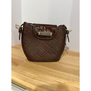Brown Woven Leather Shoulder Bag with Heart Charm